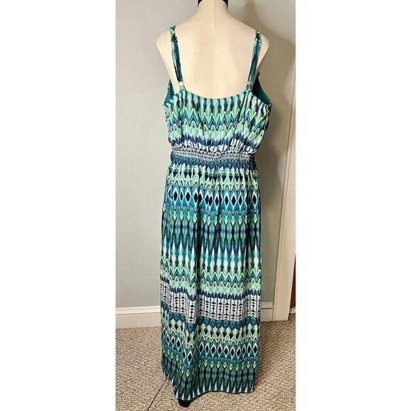 Faded Glory Womens Maxi Dress Blue Green SZ 3X Mermaid Beach Cruise Vacation - Picture 3 of 7